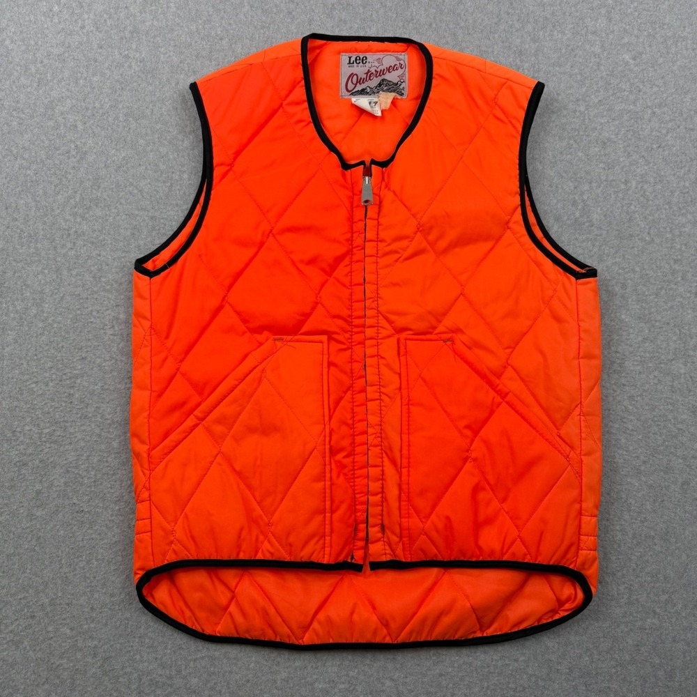 Vintage Lee Outerwear Vest Men Small Orange Quilted Puffer‎ 60s Talon Zip USA